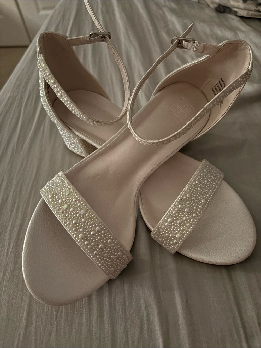 Pearl-Embellished White Women's Ankle-Strap Sandals